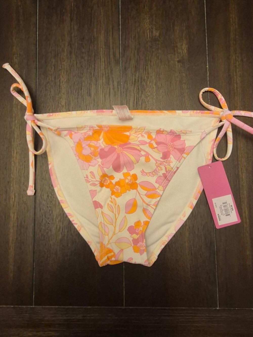Floral Side Tie Hipster Bikini Bottom Womens XS Pink Orange NWT
